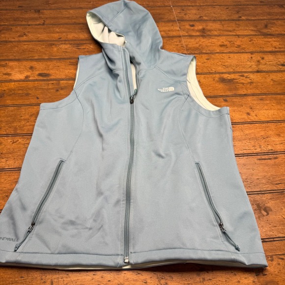 The North Face Jackets & Blazers - The North Face Windwall Womens Vest Light Blue Hooded Full Zip Size L